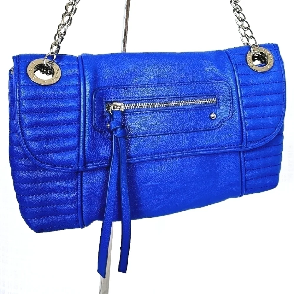 Steve Madden Electric Blue Tw/One Adjustable Silver Chain Straps Shoulder Bag